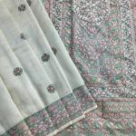 Prodigal Beige Embroidery Work Tussar Silk Saree With Blooming Blouse Piece