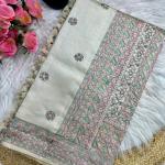 Prodigal Beige Embroidery Work Tussar Silk Saree With Blooming Blouse Piece