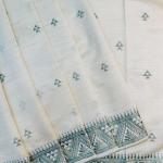 Stunner Off White Embroidery Work Tussar Silk Saree With Elision Blouse Piece