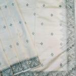 Stunner Off White Embroidery Work Tussar Silk Saree With Elision Blouse Piece