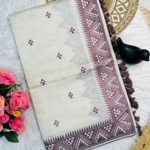 Desultory Off White Embroidery Work Tussar Silk Saree With Vibrant Blouse Piece