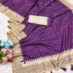 Twirling Purple Embroidery Work Tussar Silk Saree With Felicitous Blouse Piece