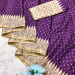 Twirling Purple Embroidery Work Tussar Silk Saree With Felicitous Blouse Piece