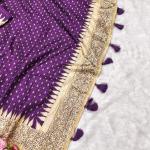 Twirling Purple Embroidery Work Tussar Silk Saree With Felicitous Blouse Piece