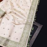 Mesmeric Off White Embroidery Work Tussar Silk Saree With Moiety Blouse Piece
