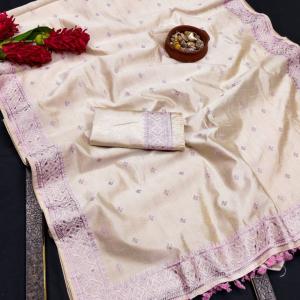 Incredible Off White Embroidery Work Tussar Silk Saree With Traditional Blouse Piece