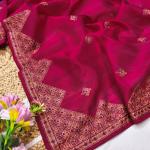 Verdant Dark Pink Embroidery Work Tussar Silk Saree With Seraphic Blouse Piece