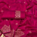 Verdant Dark Pink Embroidery Work Tussar Silk Saree With Seraphic Blouse Piece