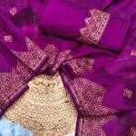 Prettiest Purple Embroidery Work Tussar Silk Saree With Lovely Blouse Piece