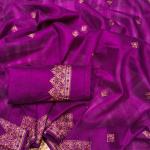 Prettiest Purple Embroidery Work Tussar Silk Saree With Lovely Blouse Piece