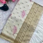 Resplendent Off White Embroidery Work Tussar Silk Saree With Alluring Blouse Piece