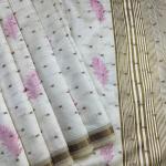 Resplendent Off White Embroidery Work Tussar Silk Saree With Alluring Blouse Piece