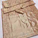 Most Stunning Beige Soft Banarasi Silk Saree With Beautiful Blouse Piece