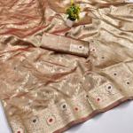 Most Stunning Beige Soft Banarasi Silk Saree With Beautiful Blouse Piece
