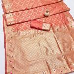 Sonorous Peach Soft Banarasi Silk Saree With Prodigal Blouse Piece