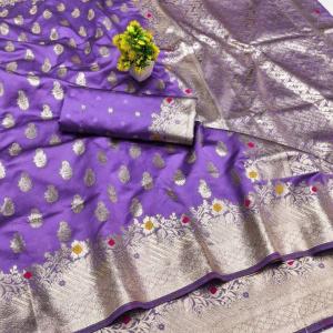 Palimpsest Lavender Soft Banarasi Silk Saree With Preferable Blouse Piece