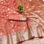 Snazzy Peach Soft Banarasi Silk Saree With Arresting Blouse Piece