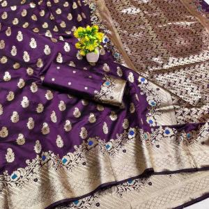 Woebegone Purple Soft Banarasi Silk Saree With Seraglio Blouse Piece