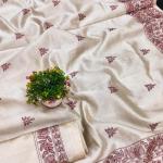 Serendipity Off White Embroidery Work Tussar Silk Saree With Desuetude Blouse Piece