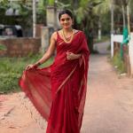 Ratatouille Red Cotton Silk Saree With Snappy Blouse Piece