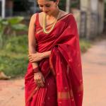 Ratatouille Red Cotton Silk Saree With Snappy Blouse Piece
