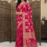 Gratifying Dark Pink Banarasi Dola Silk Saree With Flattering Blouse Piece
