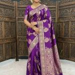 Proficient Purple Banarasi Dola Silk Saree With Elaborate Blouse Piece