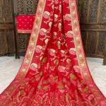 Resplendent Red Banarasi Dola Silk Saree With Exquisite Blouse Piece