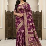 Susurrous Wine Banarasi Dola Silk Saree With Lassitude Blouse Piece
