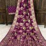 Susurrous Wine Banarasi Dola Silk Saree With Lassitude Blouse Piece
