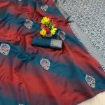 Embellished Blue Soft Silk Saree With Embrocation Blouse Piece