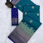 Sumptuous Rama Pure Zari Weaving Banarasi Silk Saree With Stunning Blouse Piece