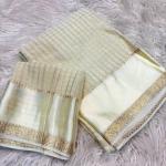 Ethnic Off White Banarasi Viscose Silk Saree With Charismatic Blouse Piece