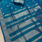 Ratatouille Rama Pure Zari Weaving Banarasi Silk Saree With Ethereal Blouse Piece