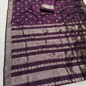 Glamorous Wine Pure Zari Weaving Banarasi Silk Saree With Pretty Blouse Piece