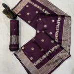 Glamorous Wine Pure Zari Weaving Banarasi Silk Saree With Pretty Blouse Piece