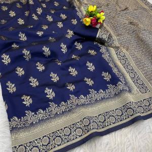 Profuse Navy Blue Soft Silk Saree With Seraglio Blouse Piece