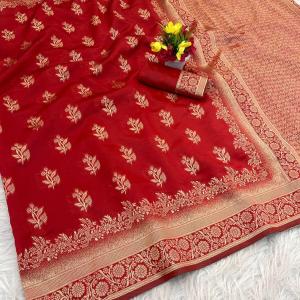 Flamboyant Red Soft Silk Saree With Zephyr Blouse Piece