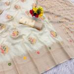 Smart Beige Banarasi Georgette Silk Saree With Marvellous Blouse Piece