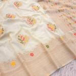 Smart Beige Banarasi Georgette Silk Saree With Marvellous Blouse Piece