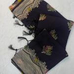Fantabulous Black Banarasi Georgette Silk Saree With Extraordinary Blouse Piece