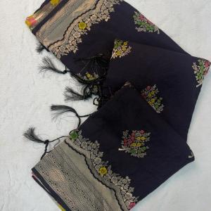 Fantabulous Black Banarasi Georgette Silk Saree With Extraordinary Blouse Piece
