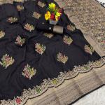 Fantabulous Black Banarasi Georgette Silk Saree With Extraordinary Blouse Piece