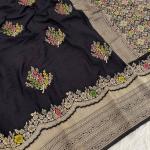 Fantabulous Black Banarasi Georgette Silk Saree With Extraordinary Blouse Piece