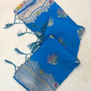 Eclat Blue Banarasi Georgette Silk Saree With Fragrant Blouse Piece