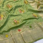 Grandiose Green Banarasi Georgette Silk Saree With Stunner Blouse Piece