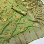 Grandiose Green Banarasi Georgette Silk Saree With Stunner Blouse Piece