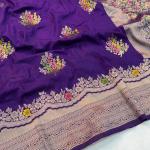 Seraglio Purple Banarasi Georgette Silk Saree With Groovy Blouse Piece