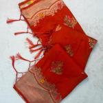 Glittering Red Banarasi Georgette Silk Saree With Murmurous Blouse Piece
