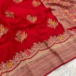 Glittering Red Banarasi Georgette Silk Saree With Murmurous Blouse Piece
